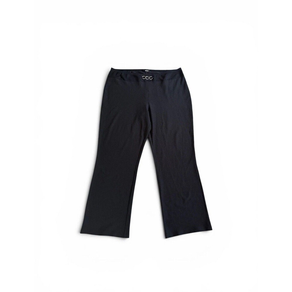Y2K Ribbed Pants  Women's 3X Rhinestone Ring Hardware Black Pull On Stretchy